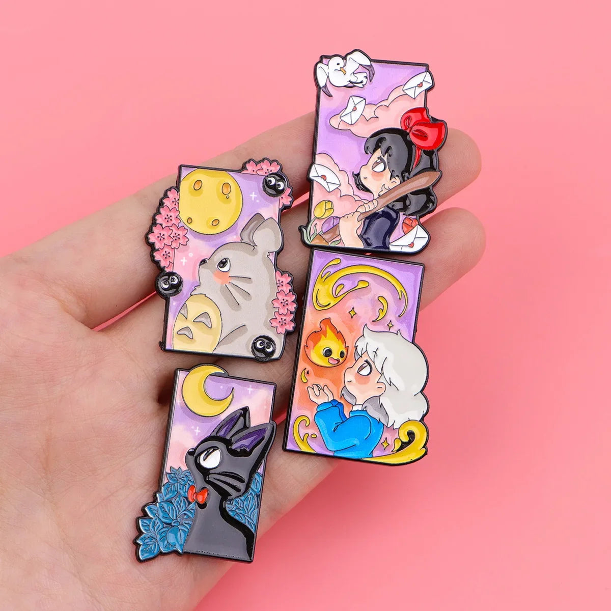 Cute Black Cat Enamel Pin Set - 7PCS Cartoon Brooch Lapel Badges for Women, Cosplay & Fashion Accessories