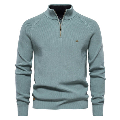 Men's Autumn Cotton Zipper Cardigan - High Collar Warm Knitted Casual Sweater Winter Top