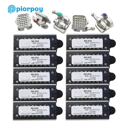 PIORPOY 20Pcs Orthodontic Metal Brackets - MIM Monoblock Roth MBT Dental Braces Kit with Hooks for Teeth Alignment