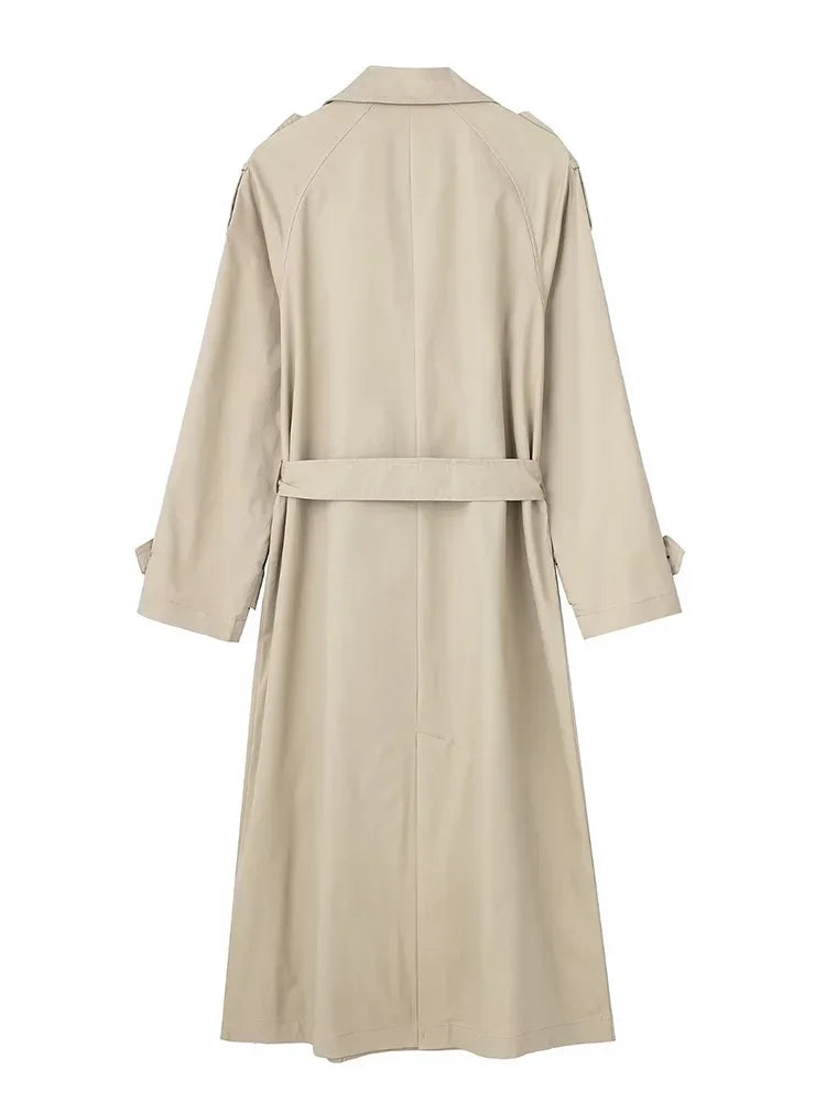 Willshela Women’s Double Breasted Trench Coat - Fashion Belted Vintage Lapel Long Sleeve Chic Outerwear Outfit