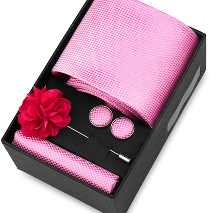 Elegant Men’s Necktie Gift Set - Fashion Tie with Handkerchief, Cufflinks & Brooch Pin Accessories for Business & Wedding