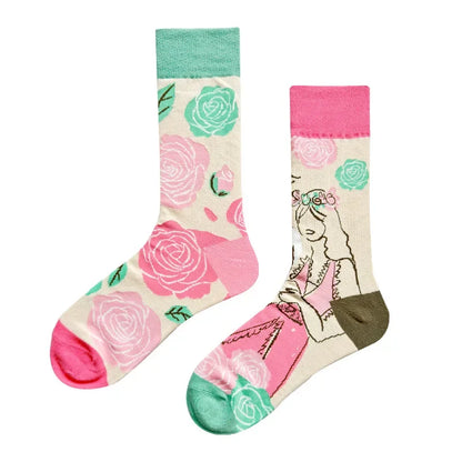 WY_New Asymmetrical Couples Mandarin Ducks Cotton Socks – Fashion Sports Colorful Medium & High Sleeve Unisex Crew Socks, Trendy Couple Gift Socks