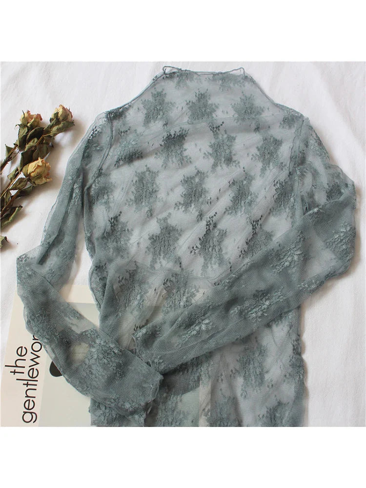 Summer Women’s Lace Floral Embroidery Blouse - Elegant See-Through Mesh Shirt for Ladies