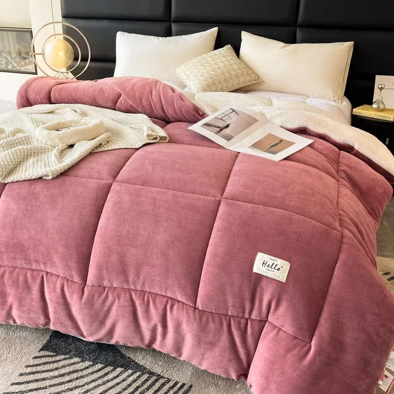 Thick Milk Fleece Winter Blanket – Warm Artificial Lamb Cashmere Weighted Comforter for Bed