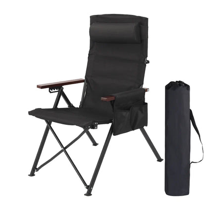 Adjustable 5-Position Folding Camping Chair with Pillow & Armrests for Outdoor Fishing & Patio Relaxation