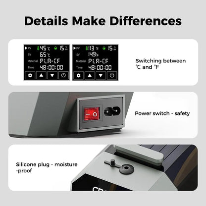 Creality Filament Dryer Box - Space PI Model for 1KG Spools, One-Key 12 3D Printer Filament Dehydrator, 48h Timer, 45℃-70℃, 360° PTC Heating
