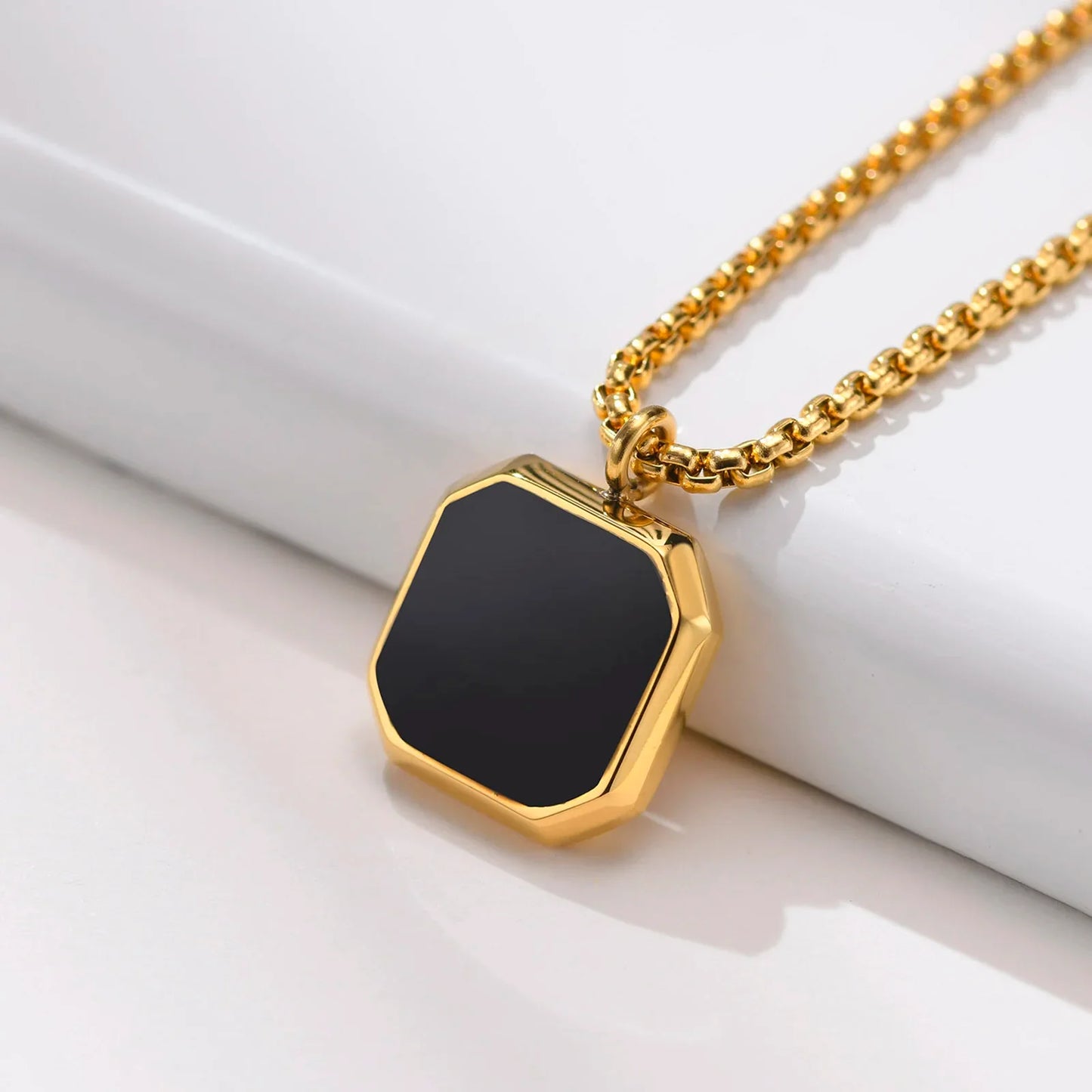 Vnox Stylish Men's Square Natural Stone Necklace - Stainless Steel Geometric Polygon Pendant, Casual Punk Jewelry Gift
