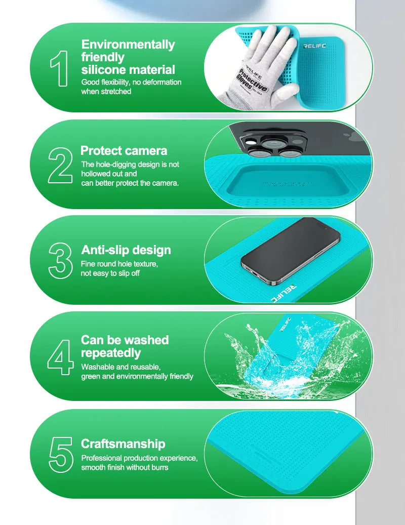 Relife RL-004DM Professional Anti-Slip Silicone Pad – Multi-Device Camera Protection Film for Repair Work