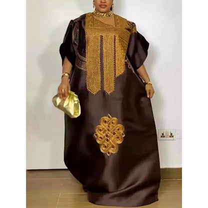 Women’s African Dashiki Ankara Maxi Dress - Traditional Embroidery Gown, Abaya & Muslim Kaftan Robe
