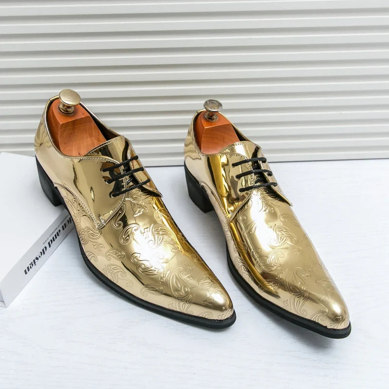 Men’s Gold Chelsea Dress Shoes - Pointed Toe Trendy Formal Party Shoes Size 38-46