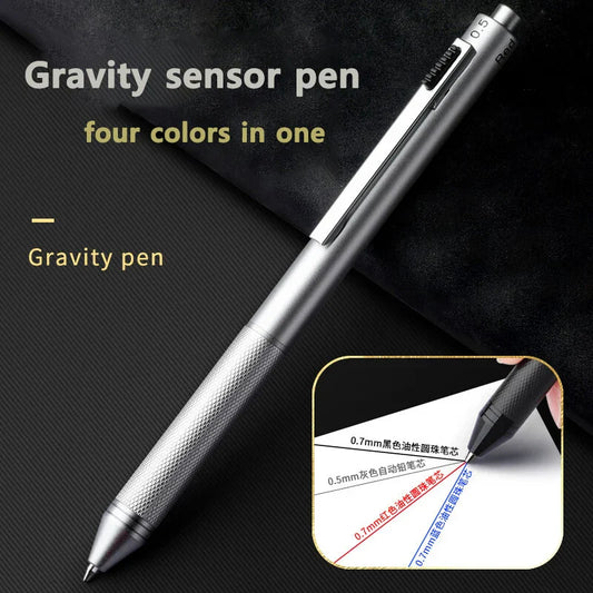 4 in 1 Multifunction Luxury Pen - 3-Color Ballpoint, 0.5mm Mechanical Pencil, Metal Retractable with Gravity Sensor