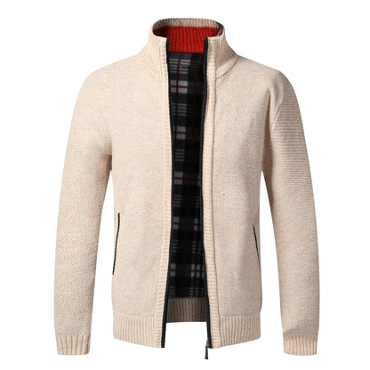 Men's Warm Fleece Cardigan Sweater - Full Zip Slim Fit Knitted Winter Jacket Coat
