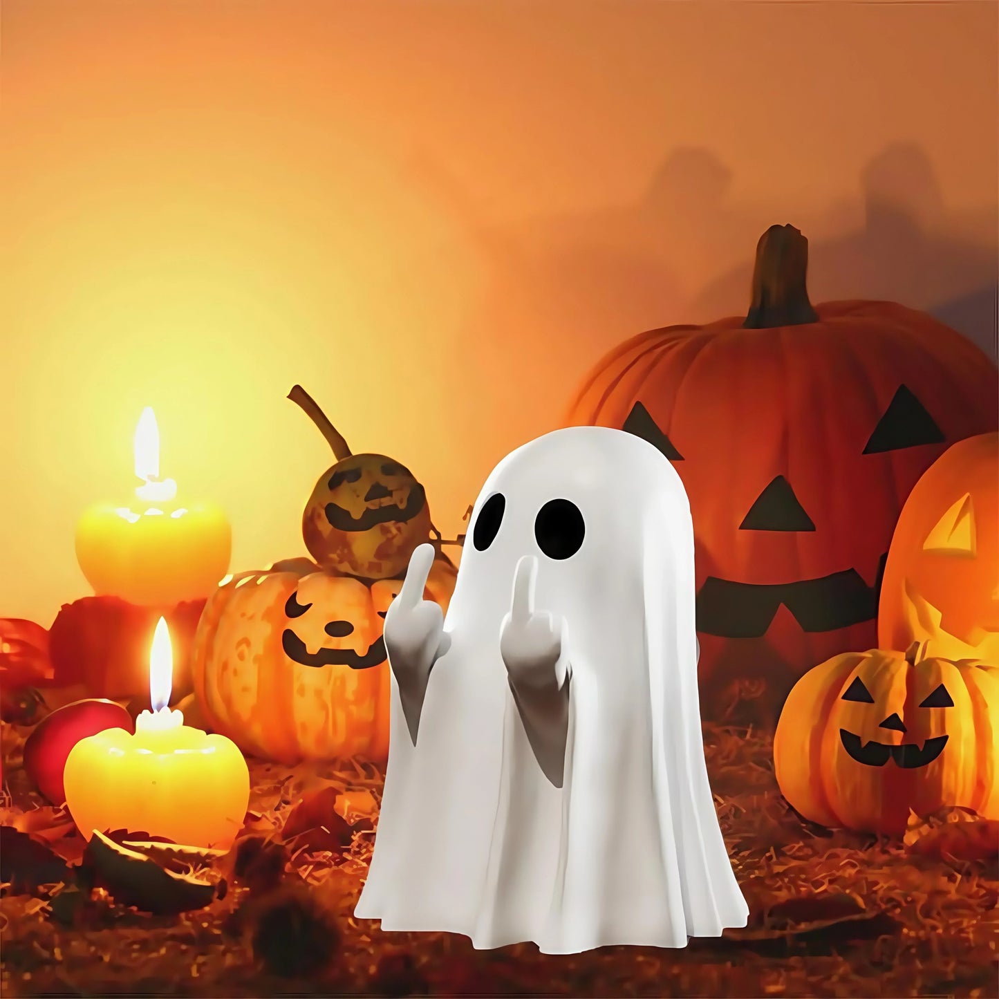 Middle Finger Ghost Statue - Cute Halloween Horror Figurine for Coffee Table & Home Decor