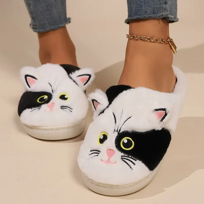 Cute Cat Plush Slippers - Fluffy Winter Indoor Home Shoes for Women & Men with Cozy Furry Design