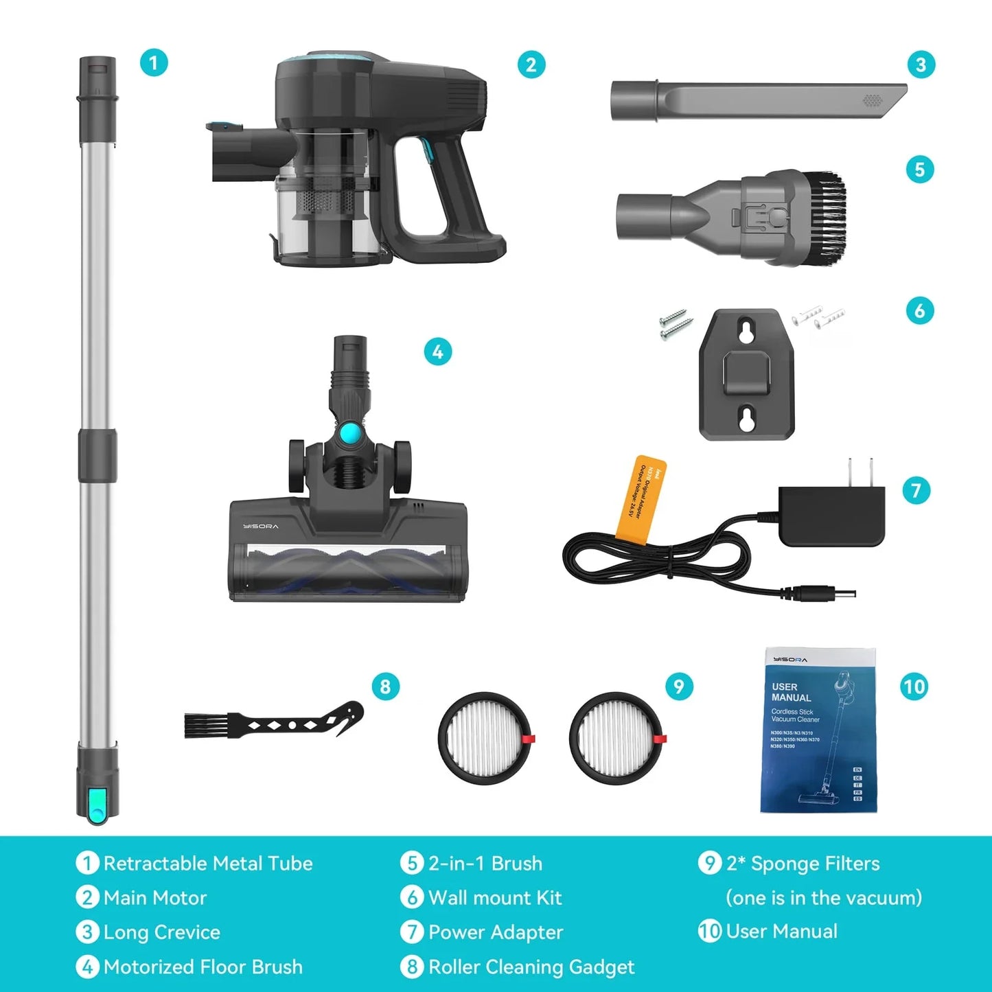 YISORA N300 Cordless Stick Vacuum Cleaner – 20Kpa Suction, Ultra Lightweight for Carpet, Hard Floors, Car & Pet Hair