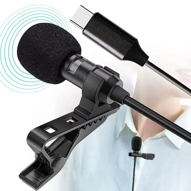 Portable USB Lavalier Microphone - 1.5M Clip-On Condenser Lapel Mic with USB, 3.5mm & Type-C Compatibility