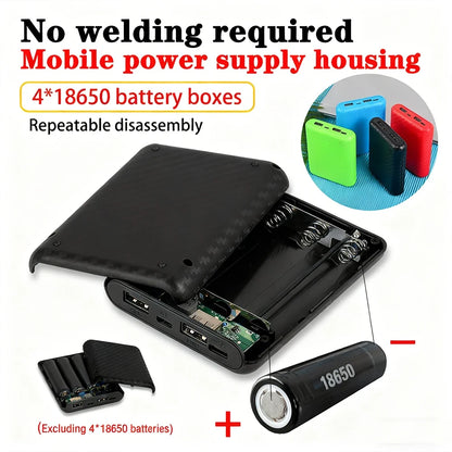4x18650 Battery Charger Case - DIY Portable Power Bank Box with No-Solder Battery Assembly