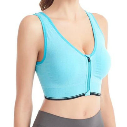 Women’s Front Zipper Sports Bra – Shockproof Seamless Breathable Wireless Fitness & Running Bralette