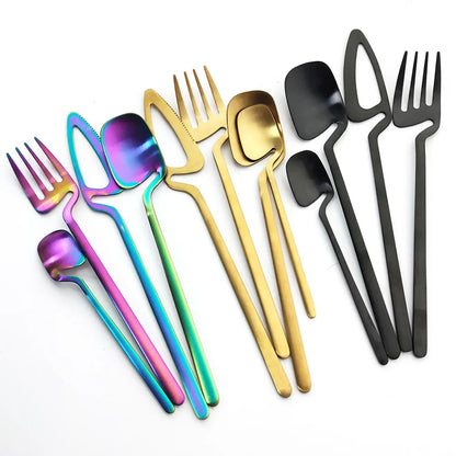32-Piece Black Matte Stainless Steel Cutlery Set – Knife, Fork, Spoon Dinnerware for Bar, Party & Kitchen
