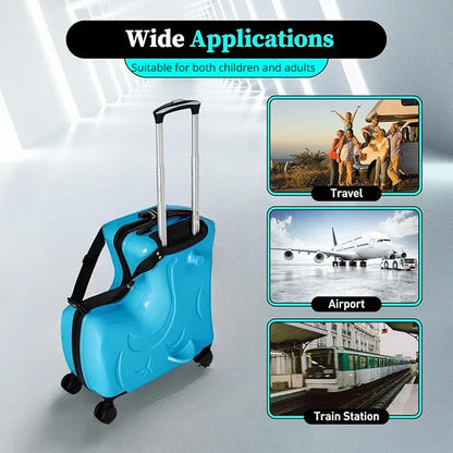 Kids Scooter Ride-On Suitcase – 360° Wheel Luggage with Pedal, Handrail, Removable Seat Belt, 20/24 Inch Cabin Bag
