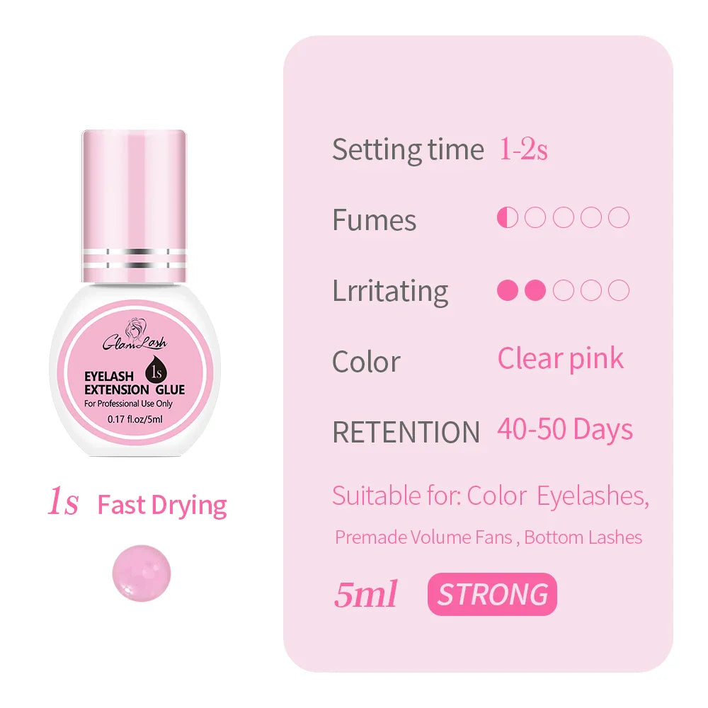 GLAMLASH Eyelash Extension Glue — 0.3-2 Sec Fast-Dry Black Adhesive for Individual False Lashes, Professional Kit