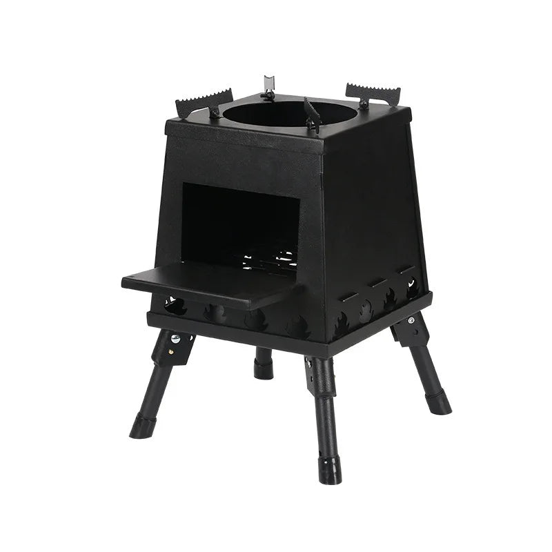 Portable Cast Iron Wood Burning Stove – Black Camping Woodstove with Carrying Case for Backpacking & Outdoor Use