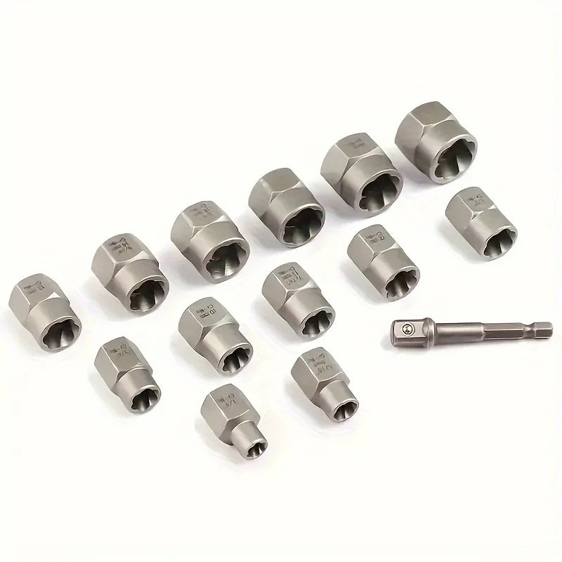 14-Piece Damaged Nut & Bolt Extractor Socket Set - Chrome Molybdenum Steel Impact Sockets with Storage Case