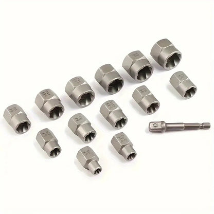 14-Piece Damaged Nut & Bolt Extractor Socket Set - Chrome Molybdenum Steel Impact Sockets with Storage Case