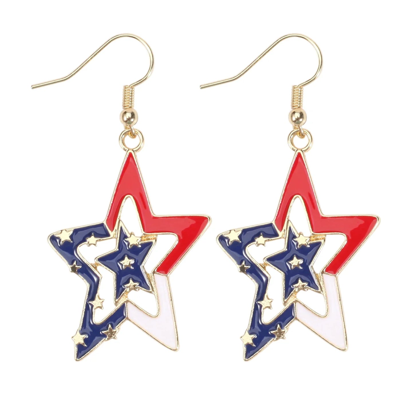 USA Flag Heart Star Cross Earrings - Patriotic Independence Day Dangle Jewelry for Women
