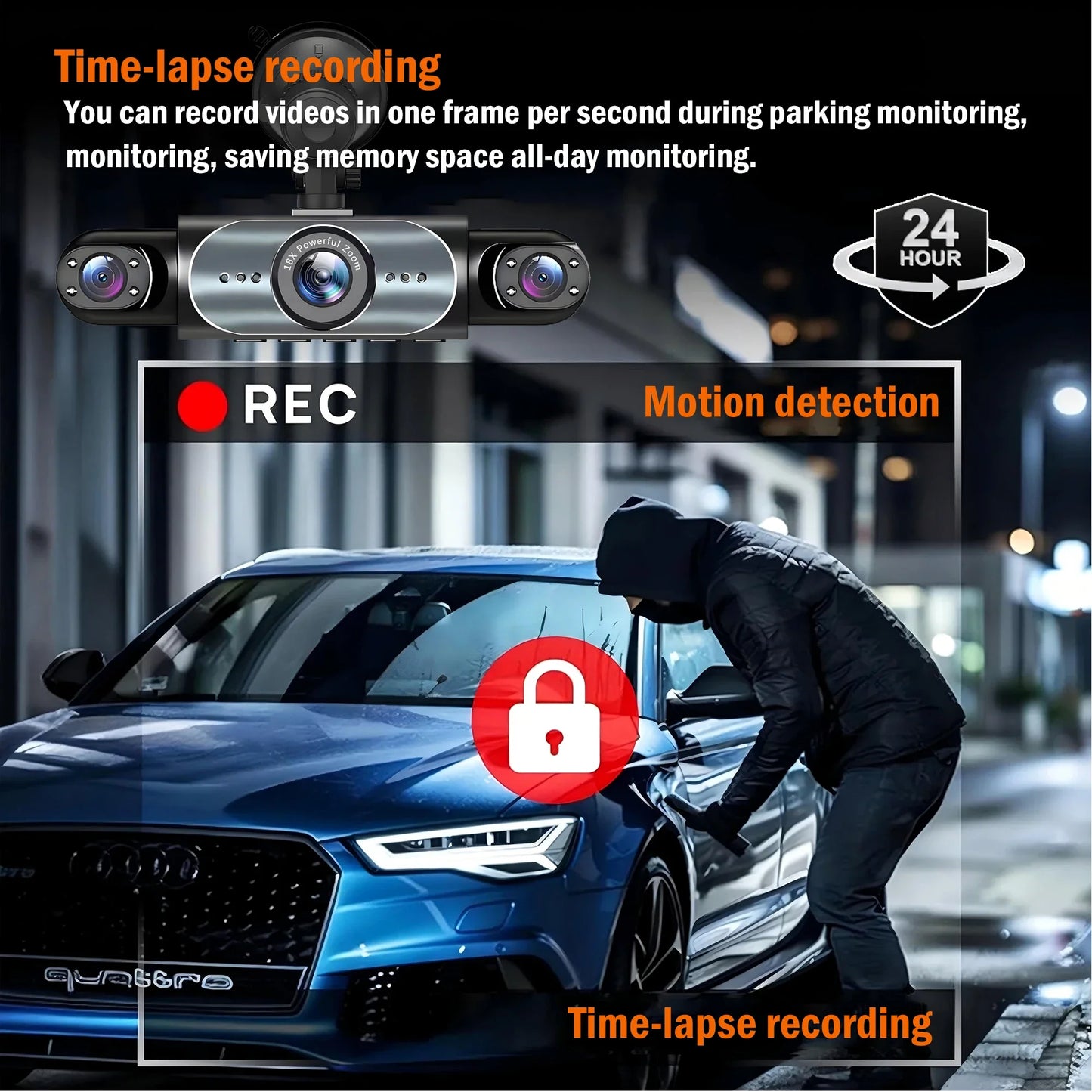 4-Channel 360° Dash Cam - Car Video Recorder with Night Vision, Parking Monitor & Loop Recording