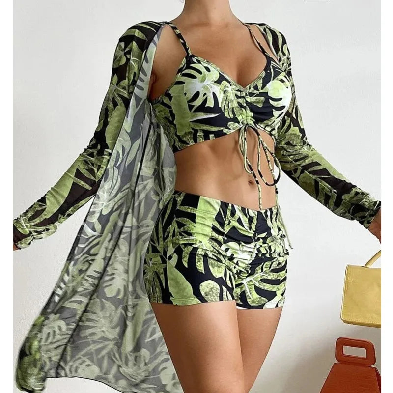 Women’s 3-Piece Push Up Bikini Set - Summer Print Sexy Swimsuit & Beachwear Bathing Suit
