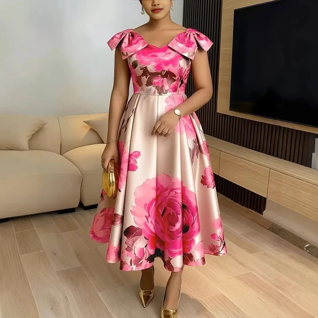 2026 African Dashiki Midi Dress - Elegant Spring Summer Ankara Dress for Women