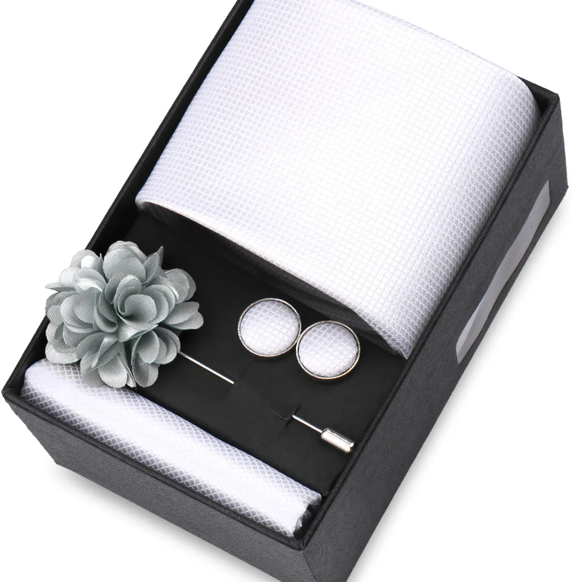 Elegant Men’s Necktie Gift Set - Fashion Tie with Handkerchief, Cufflinks & Brooch Pin Accessories for Business & Wedding