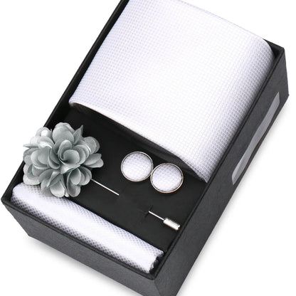 Elegant Men’s Necktie Gift Set - Fashion Tie with Handkerchief, Cufflinks & Brooch Pin Accessories for Business & Wedding