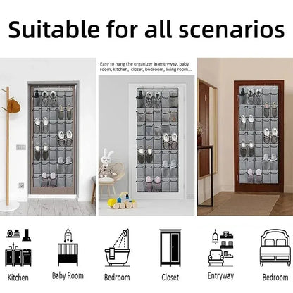 Over The Door Shoe Organizer - 12/24 Pocket Large Mesh Hanging Shoe Rack with Hooks for Bedroom Storage