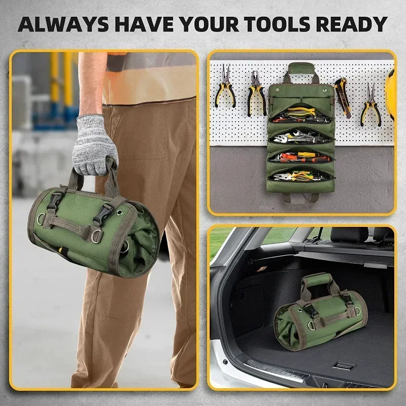 Multi-Purpose Tool Bag - Professional Roll-Up Organizer with Multiple Pockets for Hardware Tools
