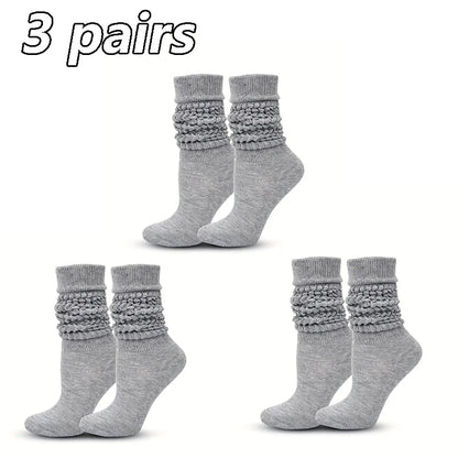 Women’s White Mid-Calf Socks - 3 Pairs Comfortable Breathable Basic Fashion Socks