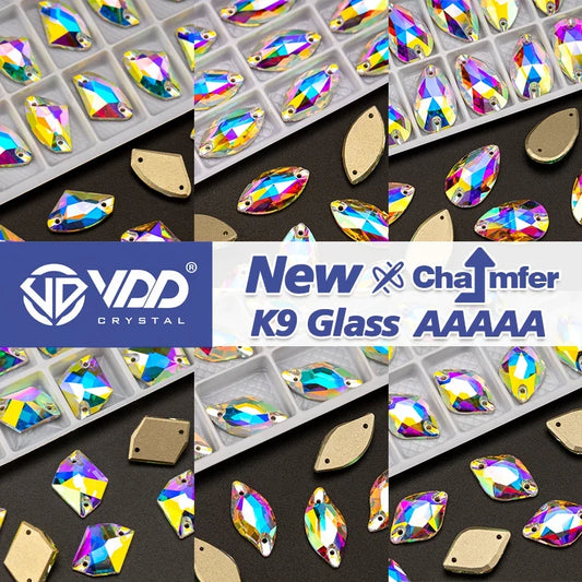 AAAAA K9 Glass Sew-On Rhinestones - AB Crystal Flatback Stones for Wedding Dress & Clothing Accessories