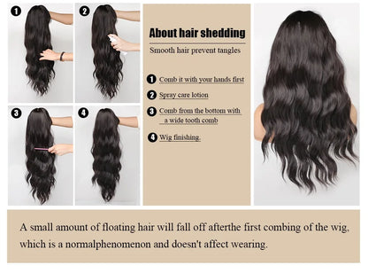 Brown Long Wavy Wig for Women with Bangs — Natural-Look Synthetic Hair, Heat-Resistant for Daily & Cosplay