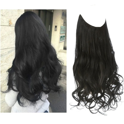 Synthetic Ombre Hair Extension - One Piece Invisible Wire Long Wavy Clipless False Hairpiece Black Blonde Pink