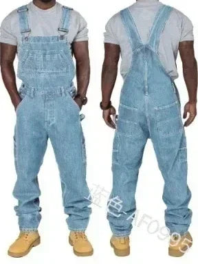 Men’s Denim Overalls - Casual Loose Fit Straight Leg Jeans with Pockets for Autumn & Plus Size Styles