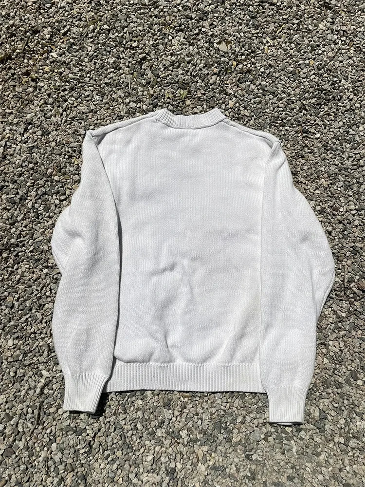 Men's Y2K Graphic Knit Sweater - Oversized Gothic Long Sleeve Winter Pullover Vintage Streetwear Top