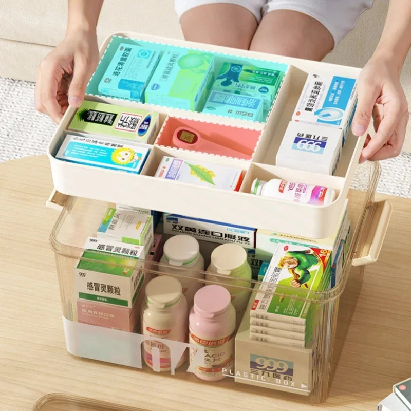 Multi-Layer Home Medicine Box – Large Capacity Transparent Medical Storage Case for First Aid & Medication Organization