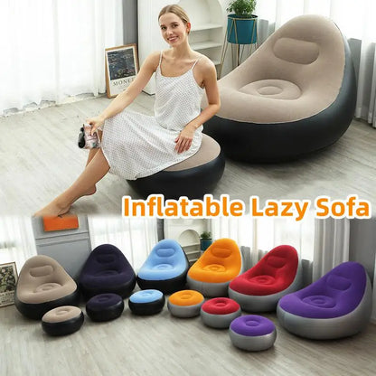 Inflatable Lazy Sofa Chair - PVC Flocking Foldable Lounge Recliner Chair for Home & Outdoor Relaxation
