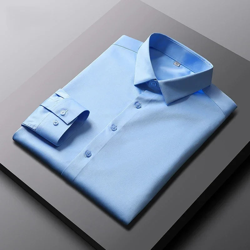 Men's Long Sleeve Dress Shirt - Solid Color Wrinkle Resistant Business Casual Top