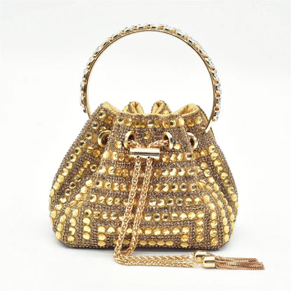 Women’s Gold Rhinestone Shoe & Bag Set - Elegant Wedding & Party Fashion Accessories