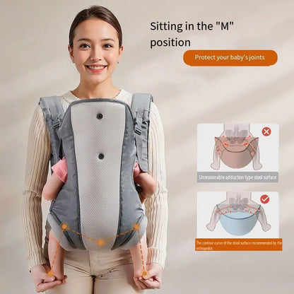 4-in-1 Ergonomic Baby Carrier with Hip Seat - Adjustable Newborn Kangaroo Wrap Breathable Front-Facing Baby Backpack