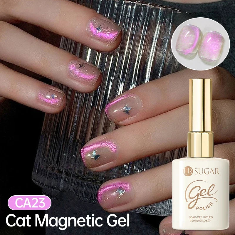 UR SUGAR Jelly Pink Cat Magnetic Gel Nail Polish 15ml - Glitter Ice Effect Soak Off UV LED Semi-Permanent Manicure Gel