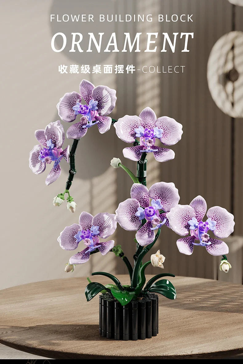 619PCS Phalaenopsis Orchid Building Blocks – Potted Flower Model Toy for Kids & Home Decor
