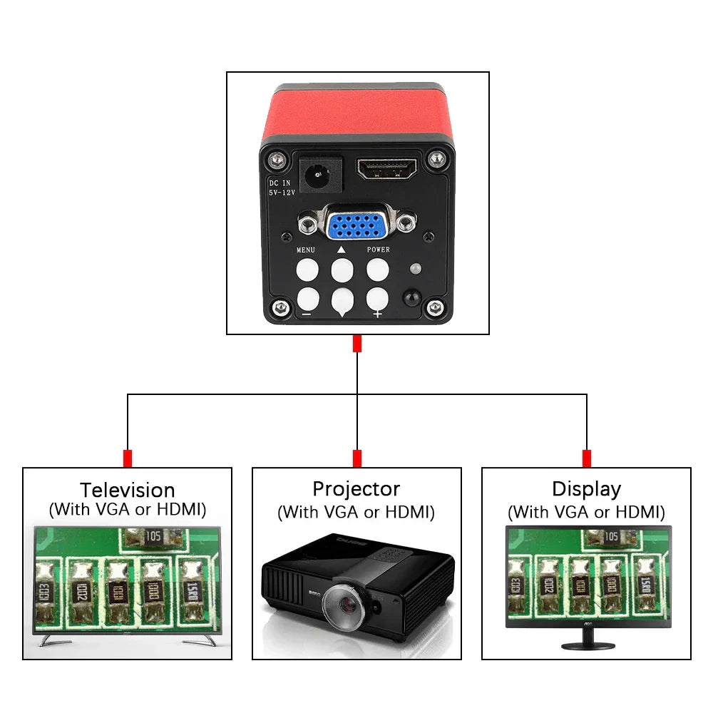 1080P 4K Digital Microscope — Full HD Industrial C-Mount Camera for PCB Welding & Mobile Phone Repair Stand